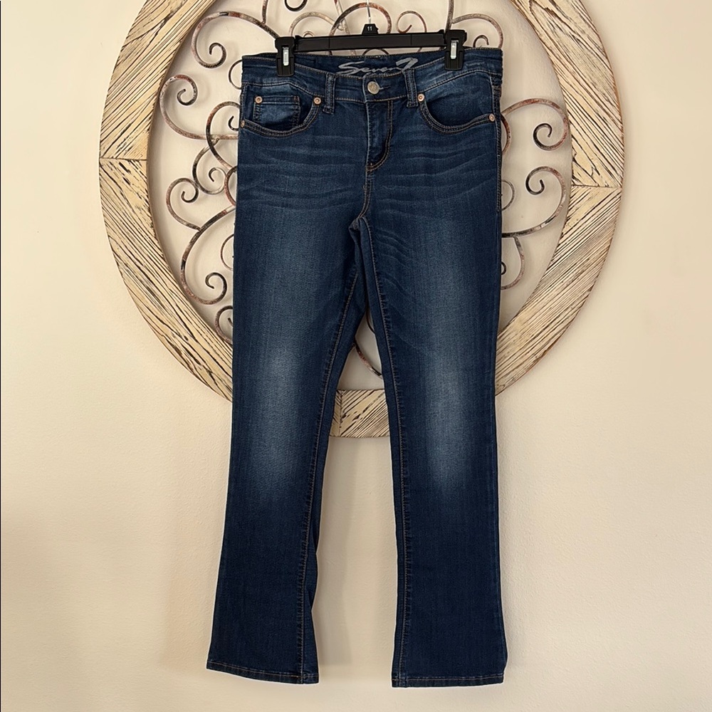 Seven7 Blue Straight Leg Jeans with Subtle Fading